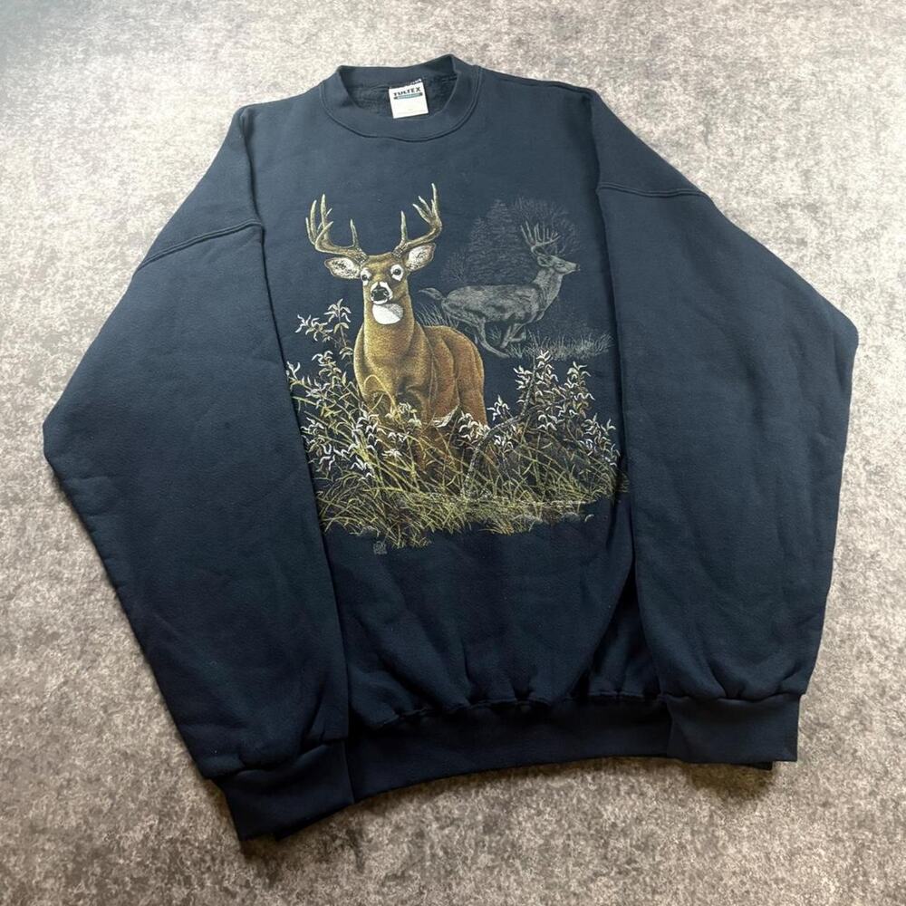 Vintage 1996 Tultex Superweight Men’s 2XL Navy Whitetail Deer Hunting Sweatshirt